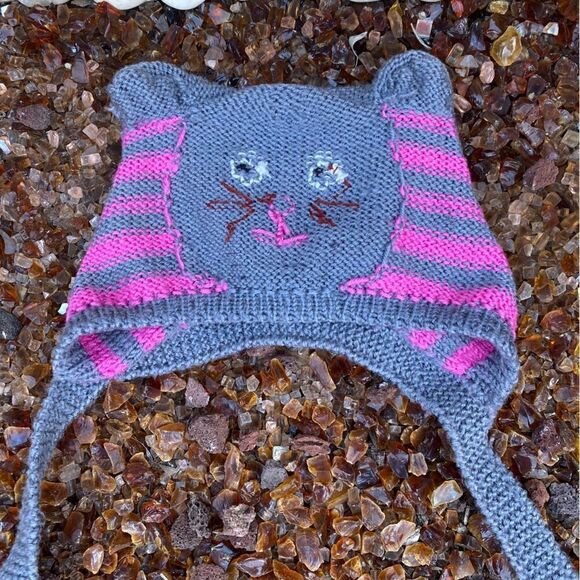 Kitty Cat Girls Grey and Pink Knit Hat. One Size. VGUC! - Picture 6 of 6